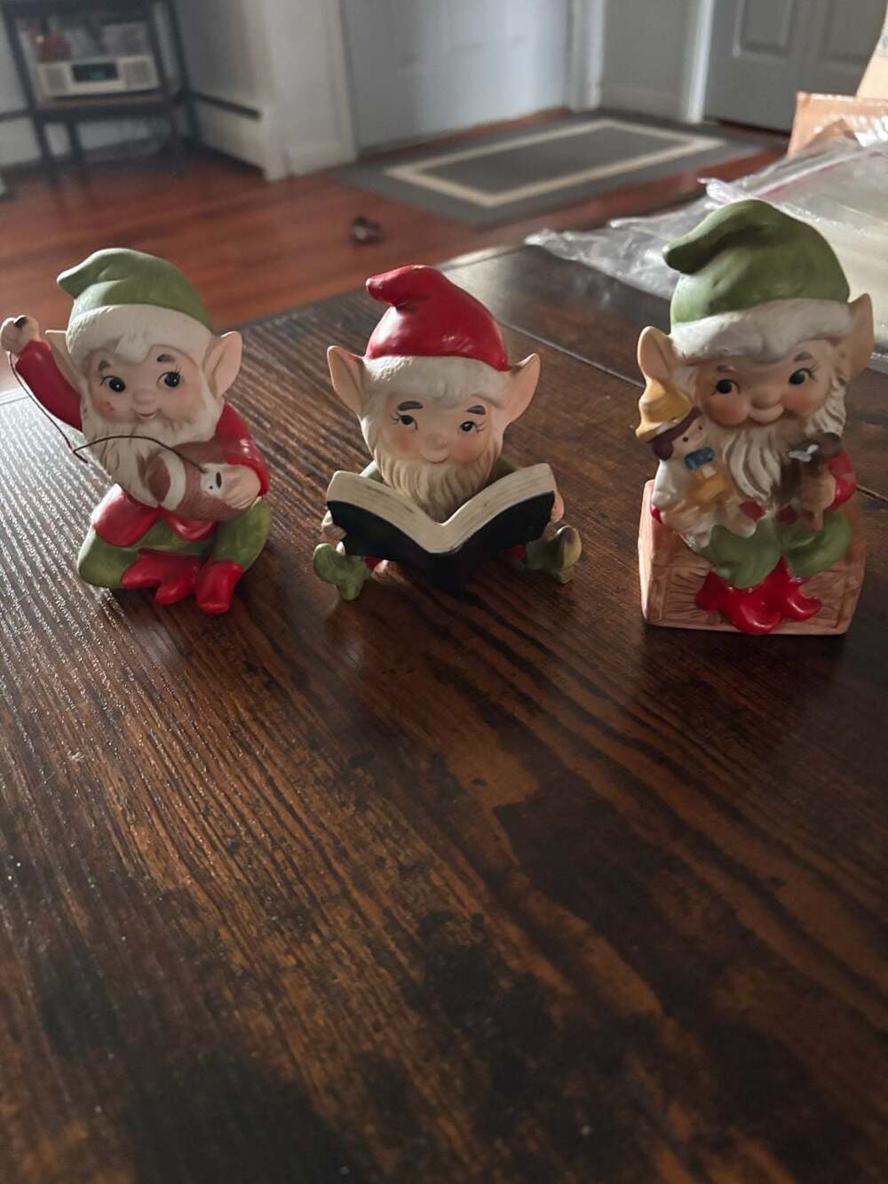 Vintage Homco Christmas Elf Figurines Set of 3 Porcelain Bisque